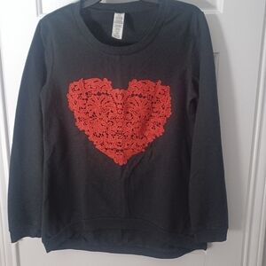 Amazon Heart Print High Low Sweat Shirt Sz M /